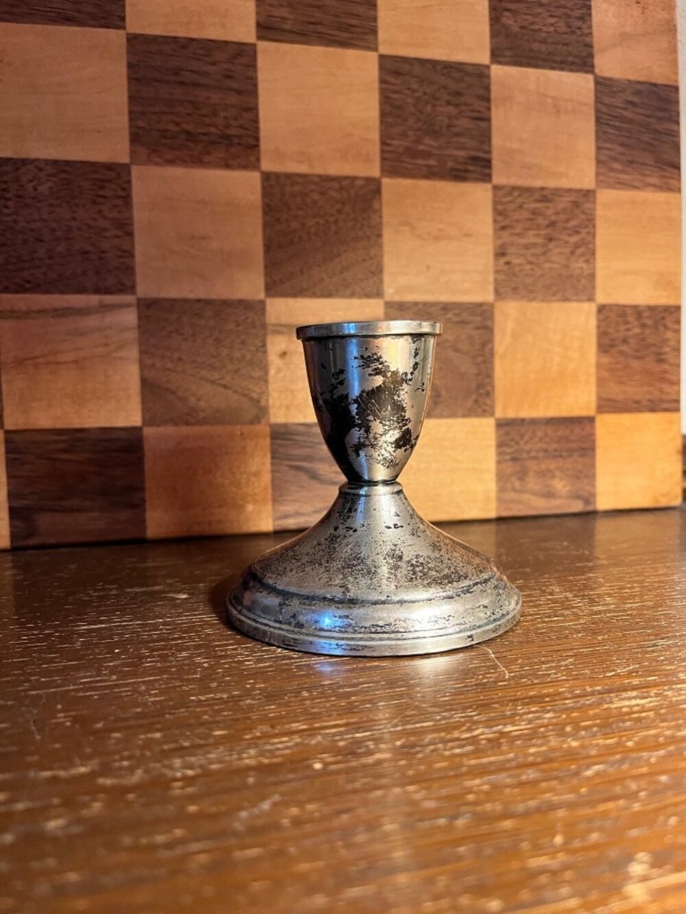 Weighted Sterling Short Ducher Clear Candlestick A1236, Heavy Tarnish